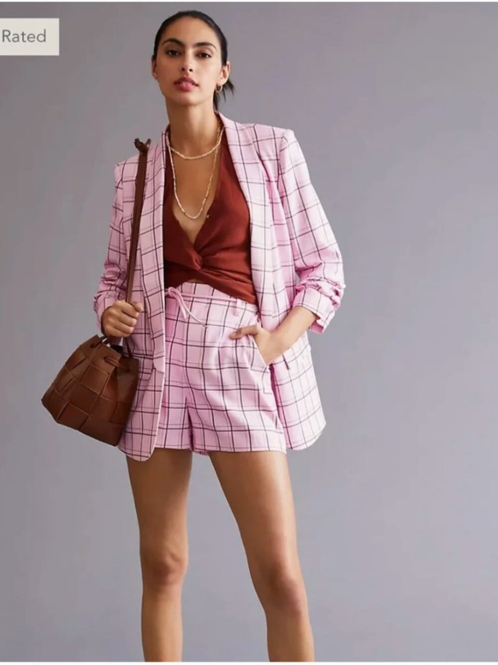 Mare Mare X Anthropologie Pink Plaid Blazer Size Large